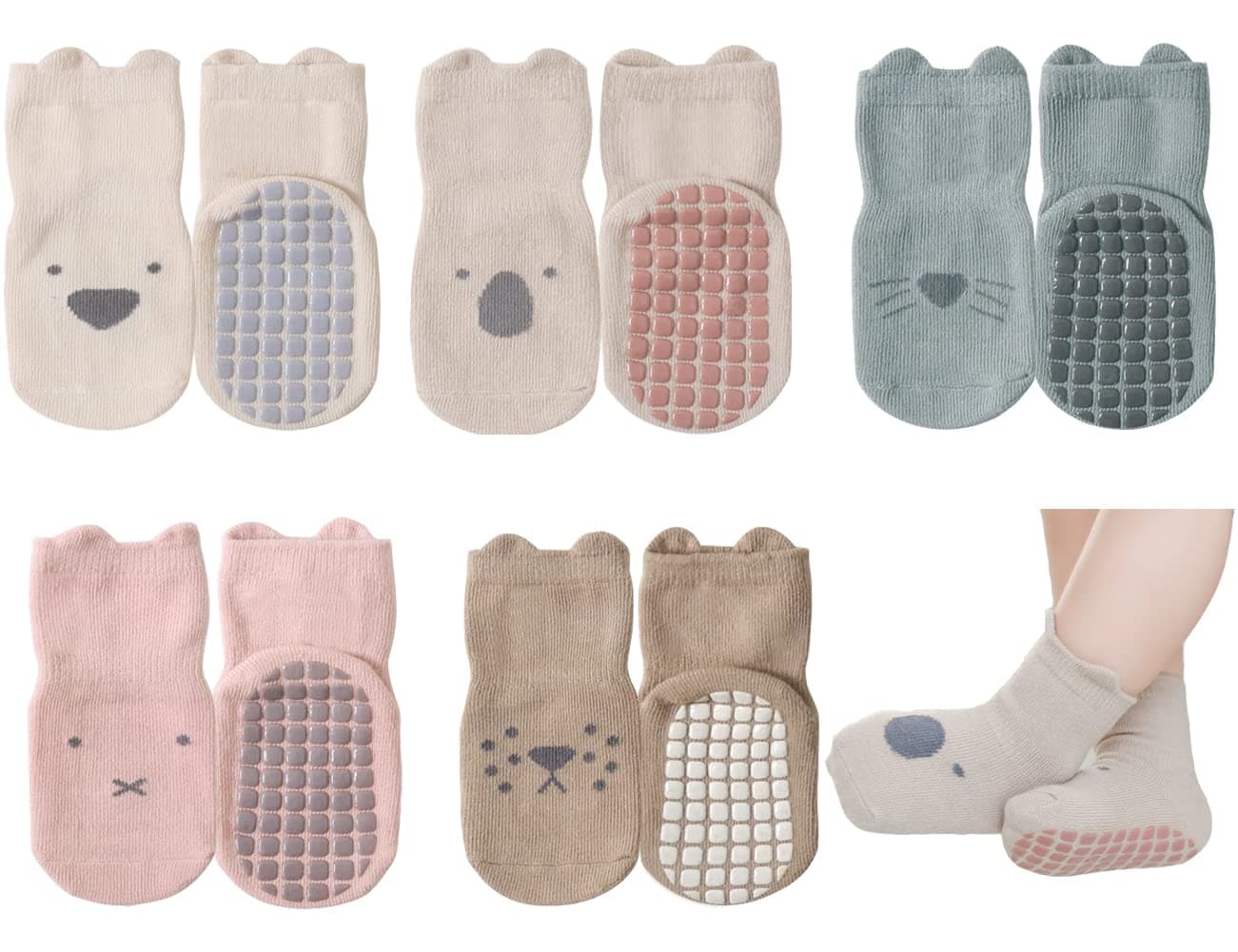 Exemaba Rutschfeste Socken für Baby Mädchen Jungen 5 Paar Kinder Anti Rutsch Socken Sportsocken Stoppersocken 3-5 Jahre 5 colores