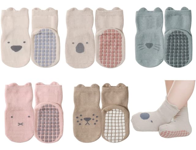 Exemaba Rutschfeste Socken für Baby Mädchen Jungen 5 Paar Kinder Anti Rutsch Socken Sportsocken Stoppersocken 3-5 Jahre 5 colores