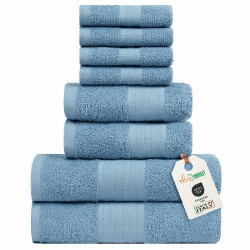 nice homeit Handtuch-Set, mittelgroß, aus 100% Baumwolle, 8 Stück, hergestellt in Italien, extra weich, saugfähig, 2 Handtücher + 2 Gästetücher + 4 Waschlappen (Blau) Blau Handtuch-Set