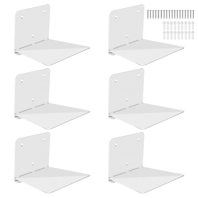 FENTEC Schwebende Bücherregale, Schwebendes Bücherregal für die Wand, Unsichtbare Bücherregale, Verstecktes Bücherregal aus Metall für das Schlafzimmer, Dekoration im Heimbüro, 6er Set, Weiß Weiß Set of 6
