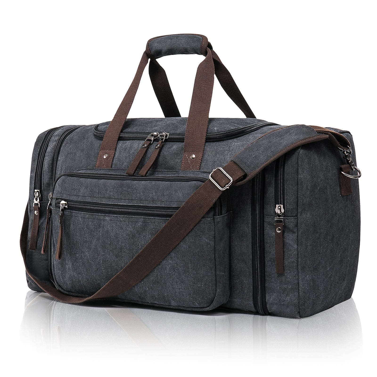 Erweiterbare Reisetasche 70L, Große Sporttasche Herren Damen, Robuste Stofftasche für Reisen, Fitness und Business, Handgepäcktasche (Dunkelgrau)