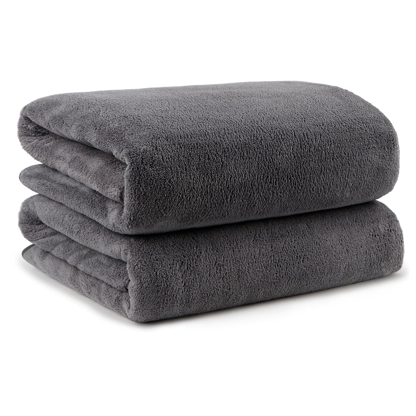 Orighty Badetuch-Set, 2 Stück, 68,6 x 137,2 cm, Weiches Badetuch-Set, Hochsaugfähige Mikrofaser-Handtücher für Körper, Schnell Trocknend, Mikrofaser-Badetücher für Sport, Yoga, Spa, Fitness – Grau Grau 2