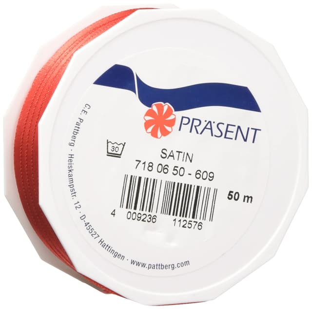 Präsent C.E. Pattberg Satin rot, 50 m Satinband zum Einpacken von Geschenken, 6 mm Breite, Geschenkband zum Dekorieren & Basteln, Dekoband, Anlass 50 m x 6 mm Rot