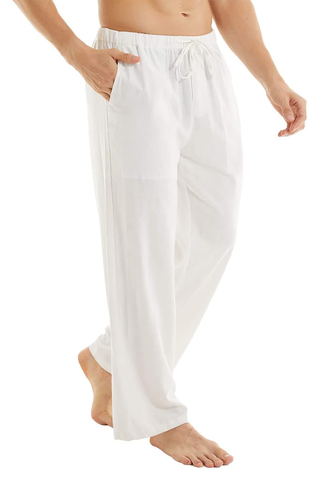 YuKaiChen Herren Leinenhose Herren Lang Sommerhose Weit Leicht Loose Fit Freizeithose Yoga Urlaub Strandhose mit Kordelzug