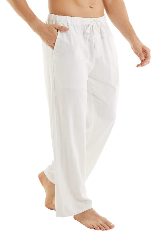 YuKaiChen Herren Leinenhose Herren Lang Sommerhose Weit Leicht Loose Fit Freizeithose Yoga Urlaub Strandhose mit Kordelzug