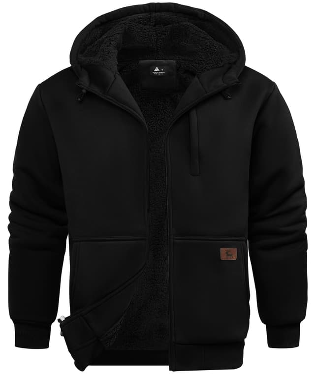 SwissWell Hoodies Herren Gefütterte Sweatjacke mit Kapuze Winter Jacke Reißverschluss Warmer Fleece Kapuzenjacke für Arbeit Wandern 4095 Schwarz L