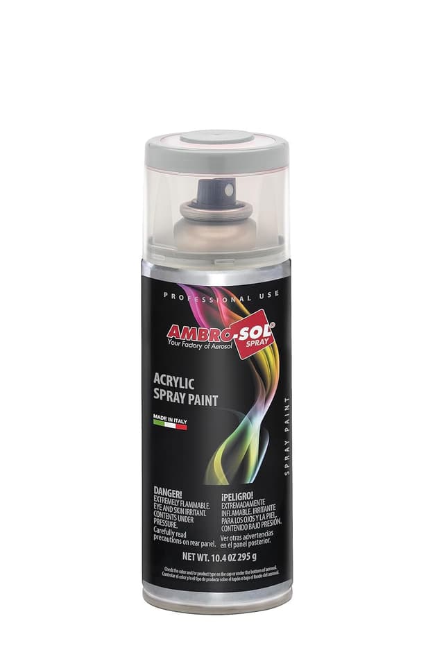 Ambro-Sol - Mehrzweck Acryllack Spray V4007035, Hochglanzfarbe für Innen und Außen, Acryl Spray für Alle Materialien, 400 ml Recyclebare Acryl Sprühfarbe Weißblech-Sprühdose - Hellgrau