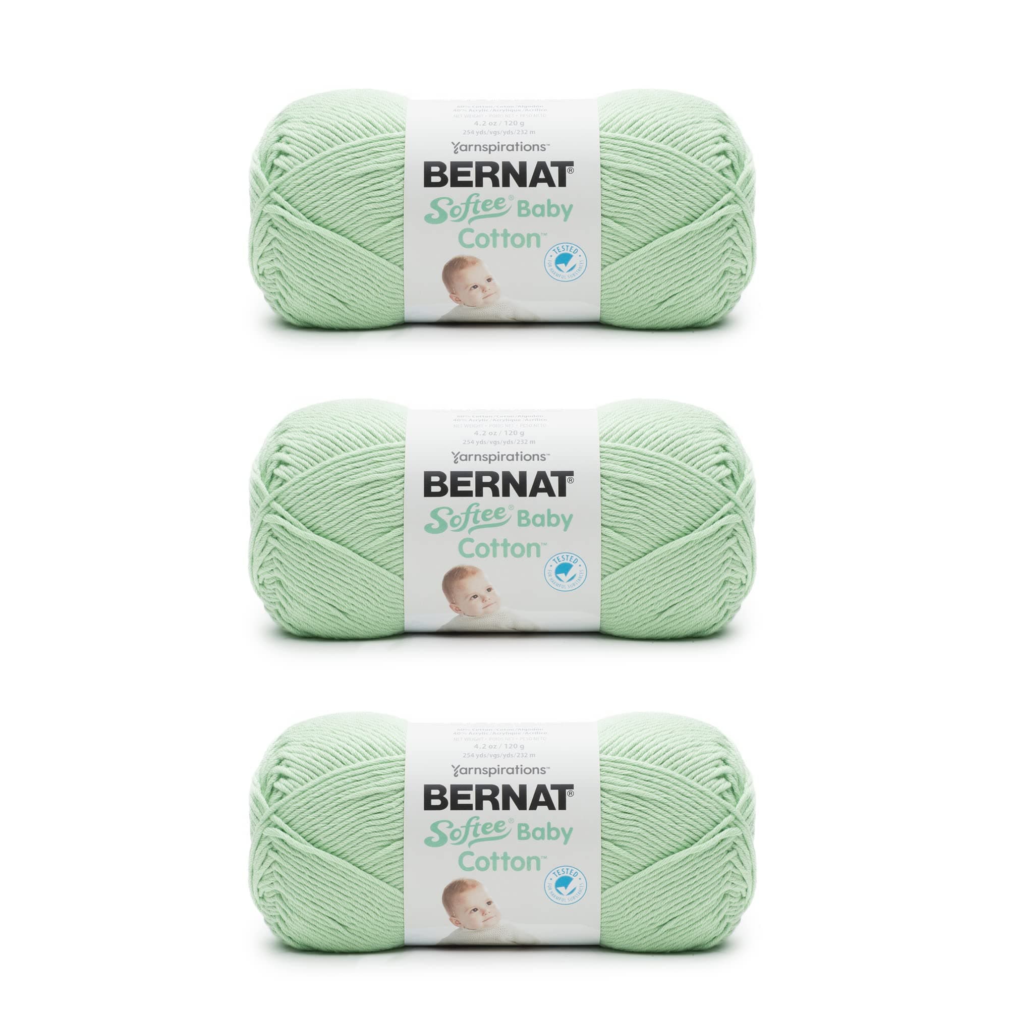 Bernat Softee Baby-Baumwoll-Jade-Frostgarn, 3 Packungen mit 120 g, Mischgewebe, 3 DK (leicht) – 220 m – Stricken/Häkeln Cotton Jade Frost 3 Pack