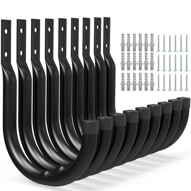 AinDen Wandhaken für Garage, 9er-Set J-Haken, Robuste Haken für Leitern und schwere Lasten (9 Stück, 12 cm x 8,9 cm) H12 cm x W 8.9 cm 9