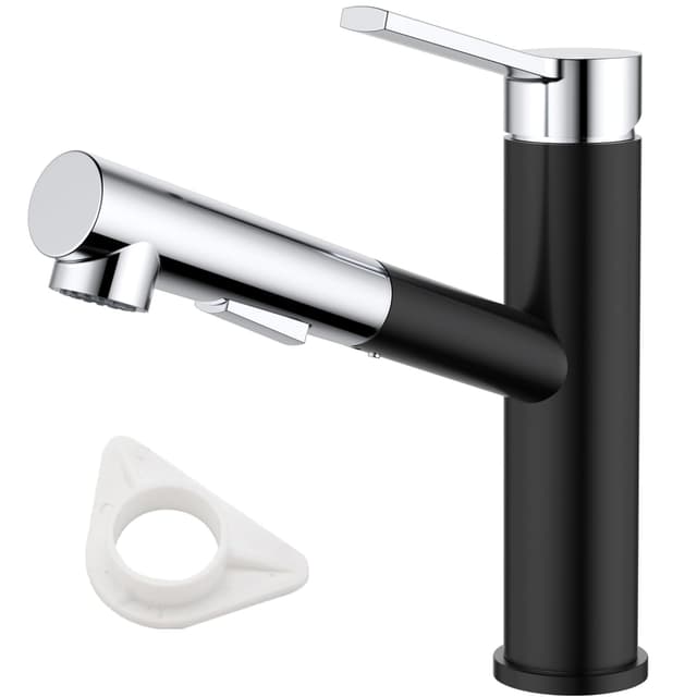 DAYONE Wasserhahn Küche Schwarz und Chrom, Hochdruck Küchenarmatur mit Ausziehbarer Brause, Spültischarmatur mit Zwei Sprühfunktionen, Armatur Küche 120° Drehbar, Edelstahl Mischbatterie für Küche Niederer Bogen 337bc