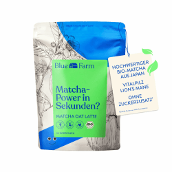 Blue Farm Starter Kit Bio Matcha Oat Latte auf Haferbasis ohne Zuckerzusatz - Mit dem Vitalpilz Lion's Mane - Vegan - laktosefrei & glutenfrei (300 g (1er Pack), Matcha) Matcha 300 g (1er Pack)