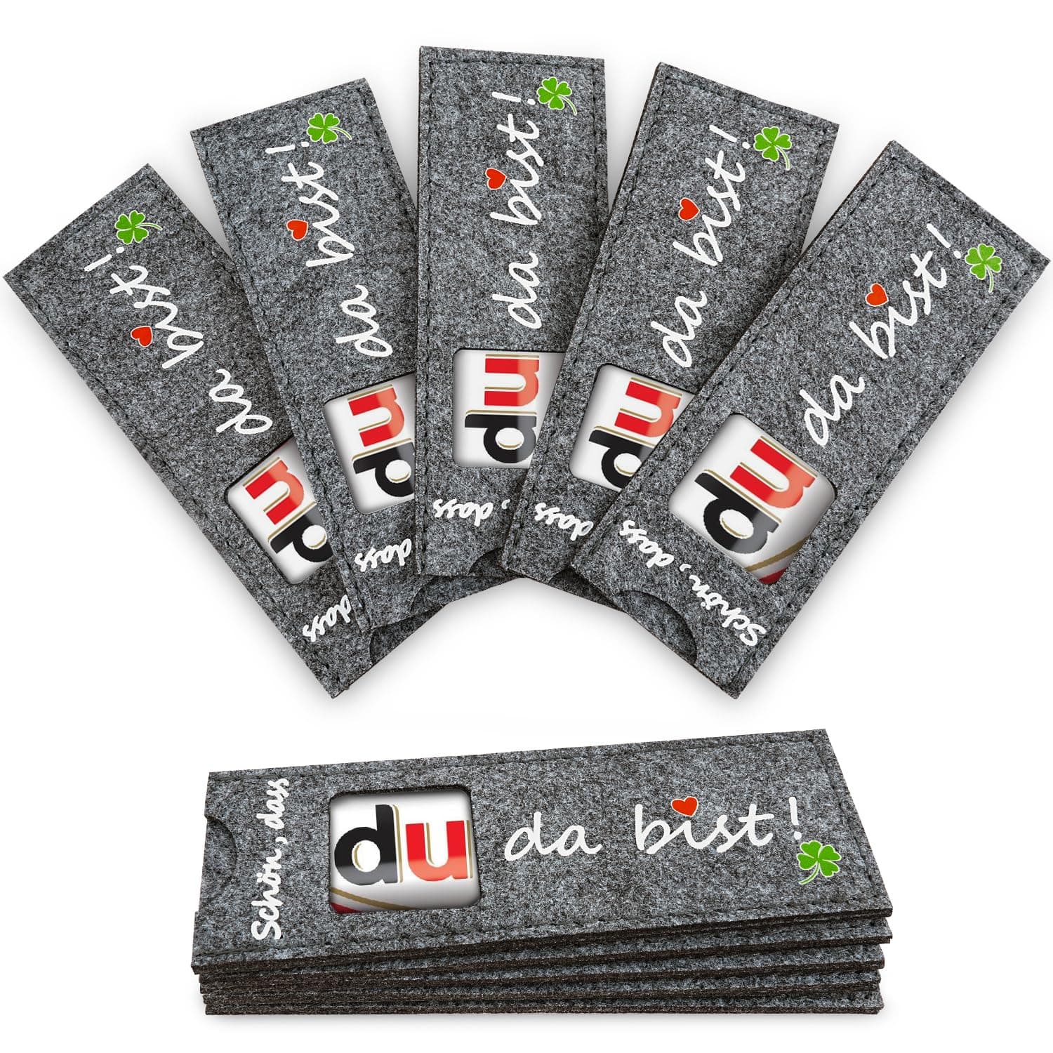 Gastgeschenke - 'Schön, dass du da bist', 10 Stück Filzhülle für schokolade ohne Schokolade, Geschenk für Hochzeit Taufe Weihnachten Geburtstag Konfirmation Schön, dass du da bist Groß