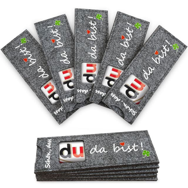 Gastgeschenke - 'Schön, dass du da bist', 10 Stück Filzhülle für schokolade ohne Schokolade, Geschenk für Hochzeit Taufe Weihnachten Geburtstag Konfirmation Schön, dass du da bist Groß
