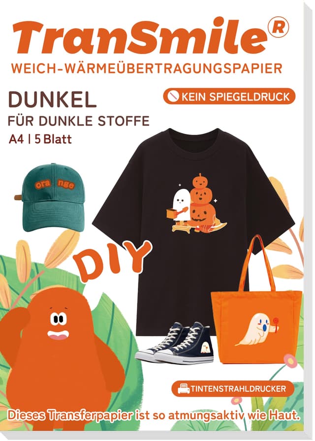TRANSMILE 5 Blatt,A4 +1 Silikonpapier A3, Inkjet Transferpapier Bügelfolie für dunkle T-Shirts, bedruckbares Transfer-Vinyl zum Aufbügeln für Tintenstrahldrucker (DTM-3-1.0-5) Dunkel-inkjet-5