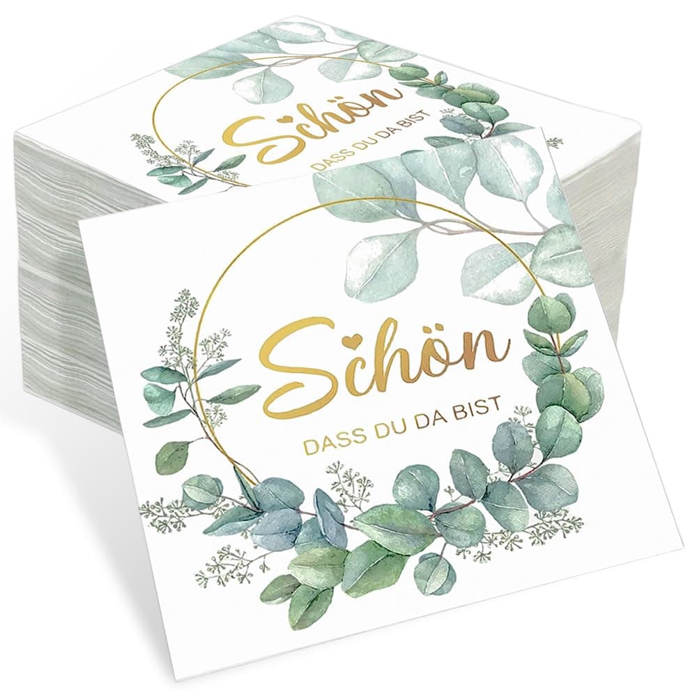 80 Stück Servietten Schön Dass Du Da Bist, Servietten Hochzeit, Servietten Eukalyptus, Servietten Geburtstag, Servietten Taufe, Servietten 3-Lagige für Hochzeiten, Taufen, Geburtstage, Partys Eukalyptus Schön Dass Du Da Bist 80 Stück