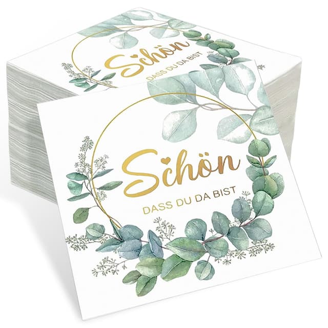 80 Stück Servietten Schön Dass Du Da Bist, Servietten Hochzeit, Servietten Eukalyptus, Servietten Geburtstag, Servietten Taufe, Servietten 3-Lagige für Hochzeiten, Taufen, Geburtstage, Partys Eukalyptus Schön Dass Du Da Bist 80 Stück