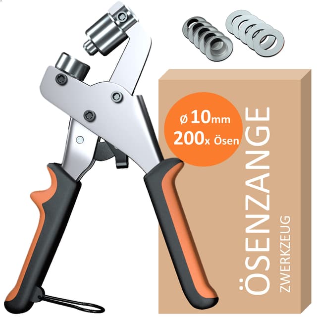 ZWERKZEUG® Profi Ösenzange Set mit 2𝟬𝟬 Ö𝗦𝗘𝗡 𝗜𝗡𝗞𝗟𝗨𝗦𝗜𝗩𝗘 - Ösen-Set (Ø 10mm) I Magnetische Ösenpresse I Ösenstanze für Stoffe, Planen und Sonnensegeln Ösenzange + 200 Ösen
