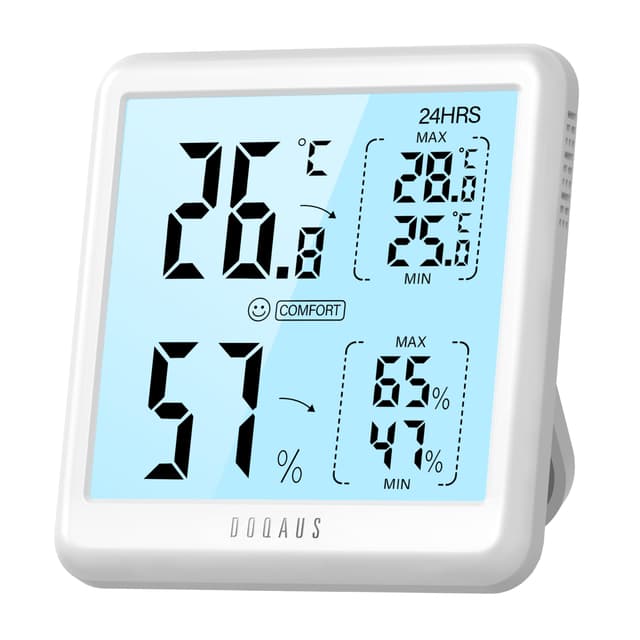 DOQAUS Thermometer Hygrometer Innen, Digitales Thermo-Hygrometer 3.05 Zoll Großem LCD Bildschirm mit Aufzeichnung und Backlight Raumthermometer(Weiß)