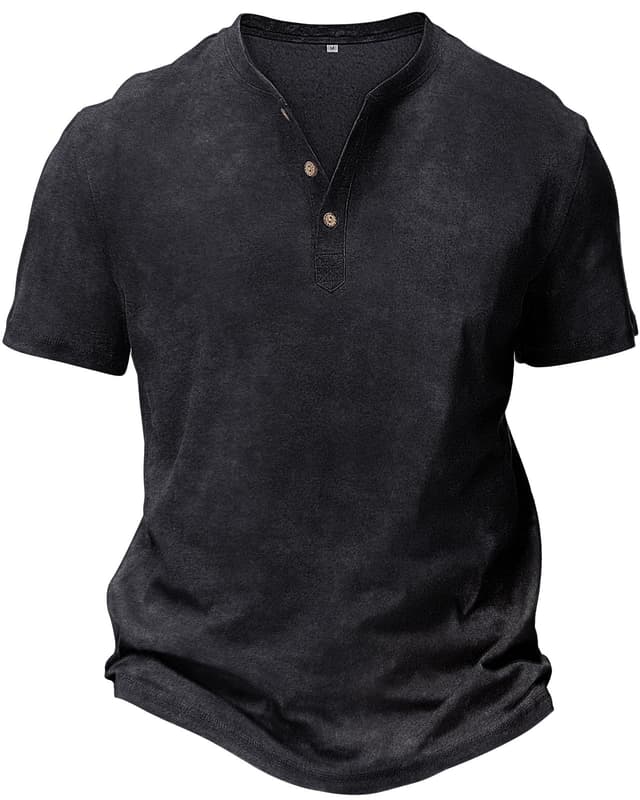 HMIYA Hemd Herren 100% Baumwolle T-Shirts für Herren Kurzarm Henley Knopf Vintage Sommerhemd Beiläufig Männer