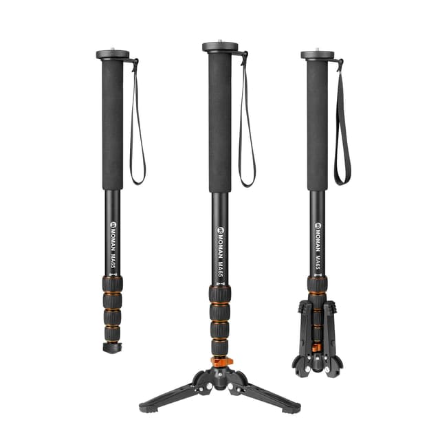 Einbeinstativ, Moman MA65 Kamera Stativ mit Füßen Aluminium Reisestativ DSLR Monopod Kompakter Tragbarer Fotografie Einbein-Stative 5 Abschnitte bis zu 165cm Nutzlast 10kg, Schwarz Orange Einbeinstativ Schwarz Orange 165cm