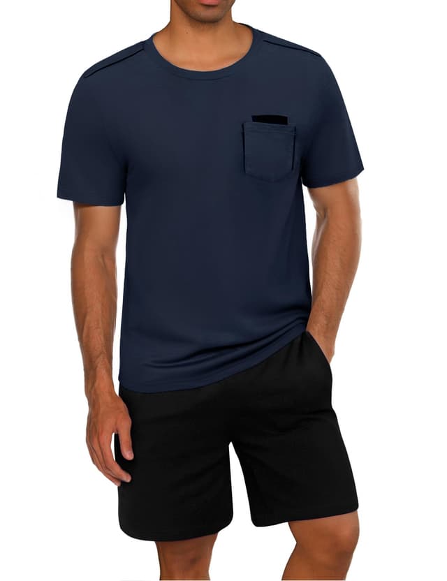 Uniexcosm Schlafanzug Herren Kurz Zweiteiliger Sommer Pyjama Set Kurzarm Nachtwäsche und Schlafshorts für Männer