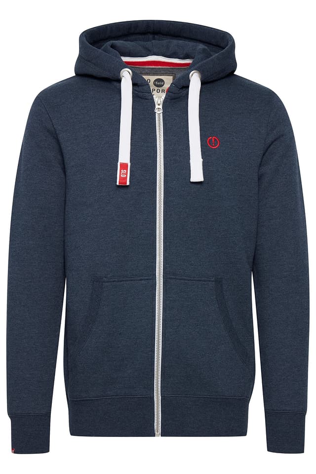 !Solid SDBennZip Herren Sweatjacke Kapuzenjacke Hoodie mit Kapuze Reißverschluss Kordelzug Label-Details Baumwollmischung Regular fit M Insignia Blue Melange (8991)