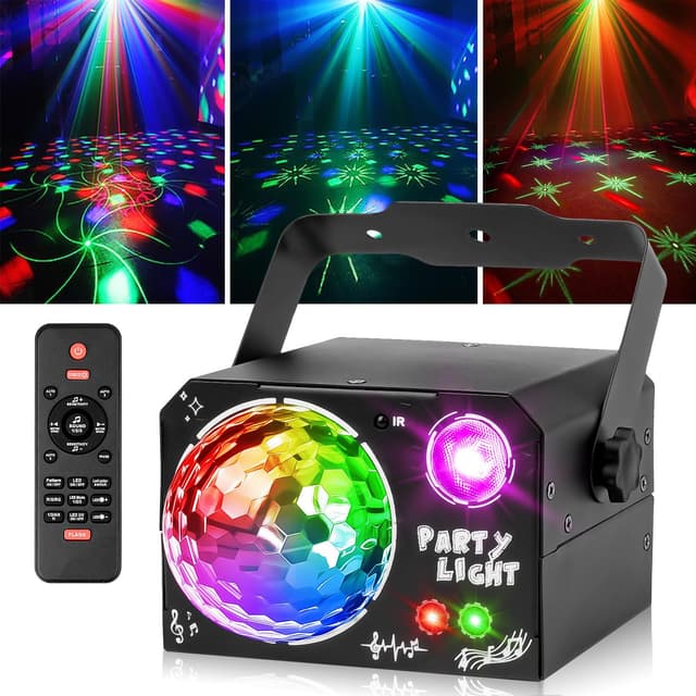 Nigecue 4 in 1 Discolicht Partylicht mit Fernbedienung, Musikgesteuert Disco Licht mit RGB Kugelleuchten, UV Schwarzlicht, Sprachsteuert LED DJ Party Lampe Discokugel für Halloween Weihnachten Klub