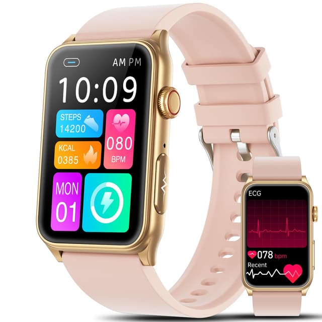 Smartwatch Damen mit EKG/ΒΙυtｚυcker/BMI/HRV/Harnsäure/ΒΙutdruck,1,57" Gesundheitsuhr Fitness mit Telefonfunktion 24H Pulsuhr SpO2 Schlaf/Apnoe-Monitor Menstruationszyklus Uhr (Rosa)
