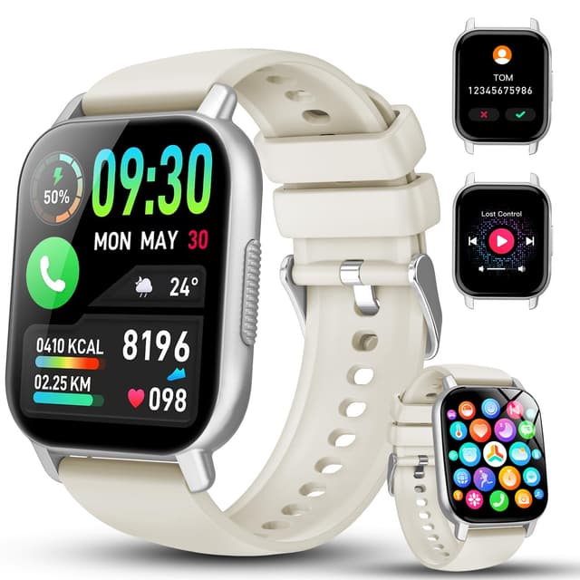 Smartwatch Herren Damen, 1,91" HD Touch Fitnessuhr mit Herzfrequenz SpO2 Schlafmonitor Schrittzähler, IP68 Wasserdicht Sportuhr mit 112+ Sportmodi, Smart Watch mit Telefonfunktion für IOS Android. Weiß