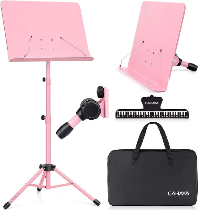 CAHAYA Metall Notenständer klappbar Höhenverstellbar Einstellbar Notenständer & Tischständer 2 in 1 Doppelnutzung mit Wasserdicht Tragetasche, Rose CY0194-1 Pink