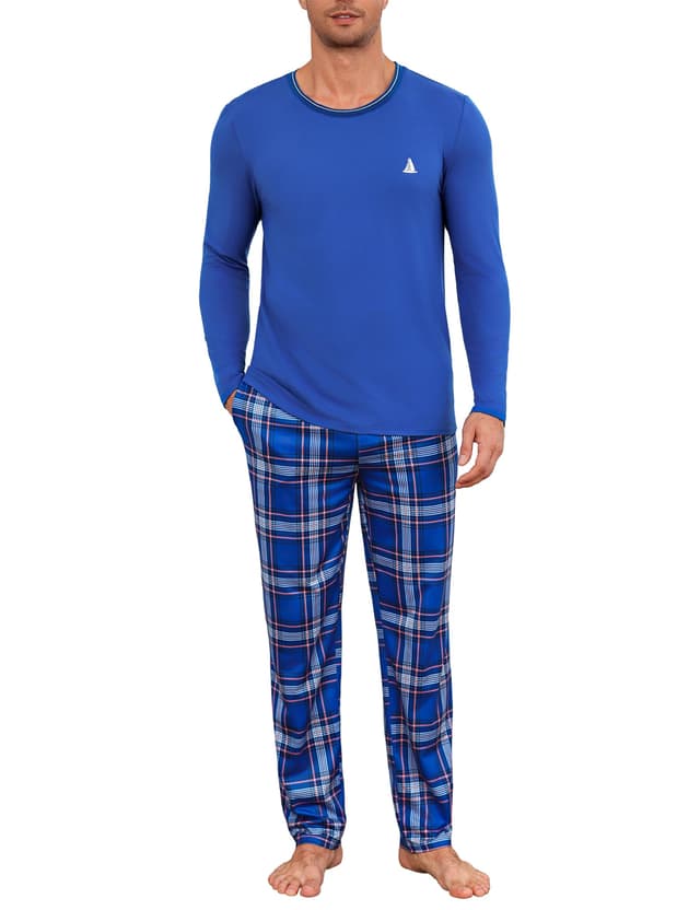 Jahetuul Schlafanzug Herren lang Schlafhose Karomuster Pyjama Männer Schlafanzüge für Herren Nachtwäsche Schlafbekleidung Pyjamahose Homewear Man