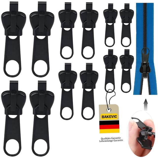BAKEVIC Reißverschluss Zipper,13 Stück Reisverschluss Reparatur Set,Abnehmbare Zipper Pull Fixer Reparatur Set für Universal,Kleidung,Bettzug, Gepäck.