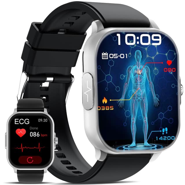 YYKY Smartwatch EKG Gesundheitsuhr Damen Herren 2.01" Smart Watch mit blυtdrυckmessυng/ΒΙυtｚυcker/HRV/Harnsäure/Telefonfunktion/24H Herzfrequenz/SpO2/ΒΙυtdrυck Uhr Schlafmonitor Fitnessuhr 2025 neu Mattsilber