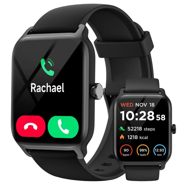 Smartwatch Herren Damen mit Telefonfunktion Alexa Built-in, 1,8" Fitnessuhr Herren mit 100+ Sportmodi, Pulsmesser SpO2 Schlafmonitor, IP68 Wasserdicht, Schrittzähler Uhr Sportuhr für Android/iOS Dunkelschwarz