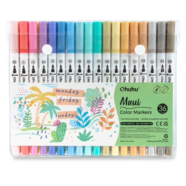 Ohuhu Dual Brush Pen Set, 36 Pastellfarben Filzstiftet auf Wasserbasis Stifte Set für Erwachsene für Kalligraphie Zeichnung Manga Malbuch Handlettering Stifte für Mandalas, Maui-Serie