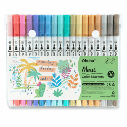 Ohuhu Dual Brush Pen Set, 36 Pastellfarben Filzstiftet auf Wasserbasis Stifte Set für Erwachsene für Kalligraphie Zeichnung Manga Malbuch Handlettering Stifte für Mandalas, Maui-Serie