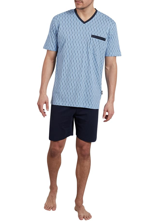 Götzburg Herren Shorty kurzer Pyjama Nachtwäsche 50 Blau-mittel-allover