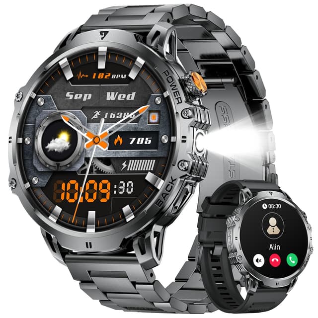 LIGE Smartwatch Herren mit Telefonfunktion, 1,85'' Großer Display Fitnessuhr, 1000mAh Akku/LED Taschenlampe, 100+ Sportmodis, Herzfrequenz/Schlafmonitor, IP68 Wasserdicht Sportuhr für Android iOS EF13-E