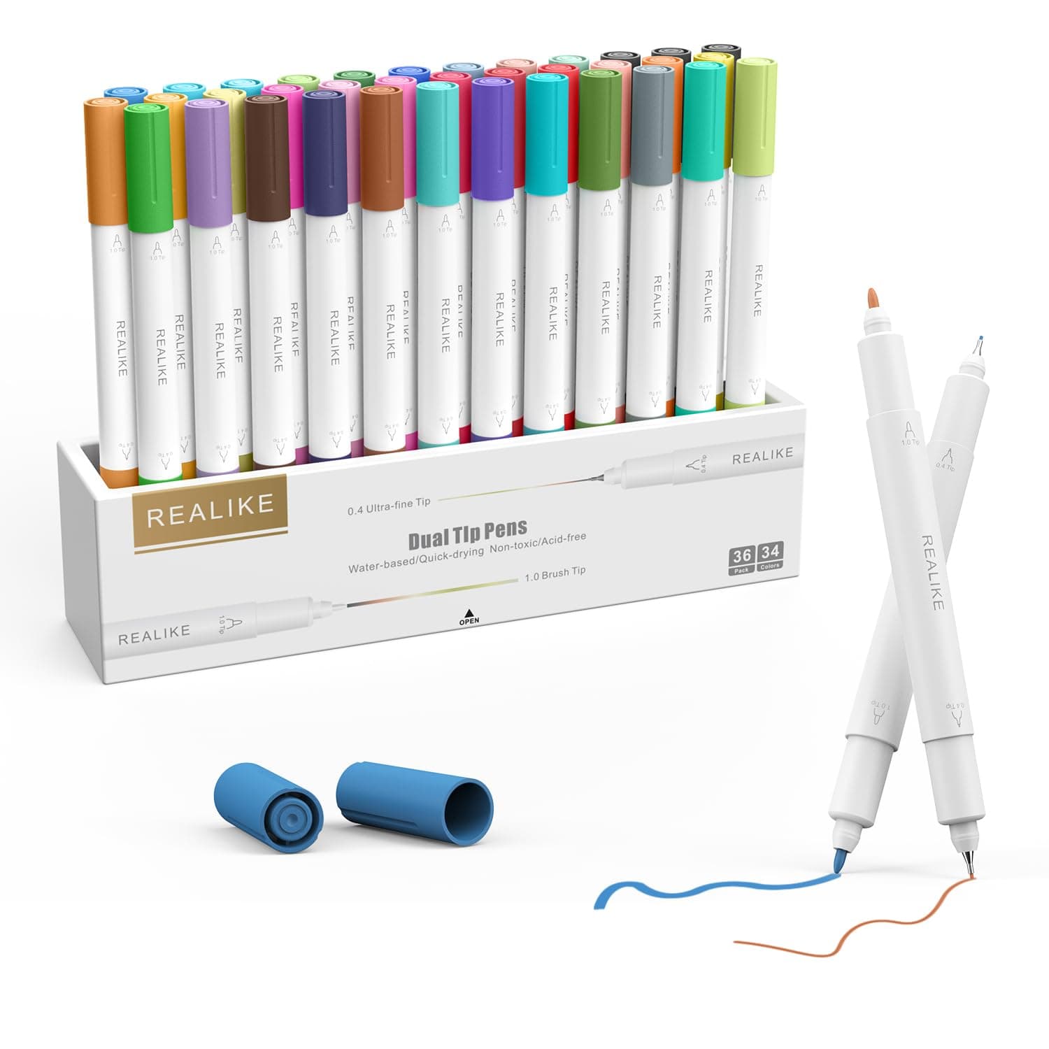 REALIKE Doppelspitze Stifte Set für Cricut Joy Xtra 36er Pack mit 33 Farben Fine Point Pen Write Drawing Kompatibel mit Circuit Joy 0,4 Spitze und 1,0 Spitze 1 stück (36er Pack)