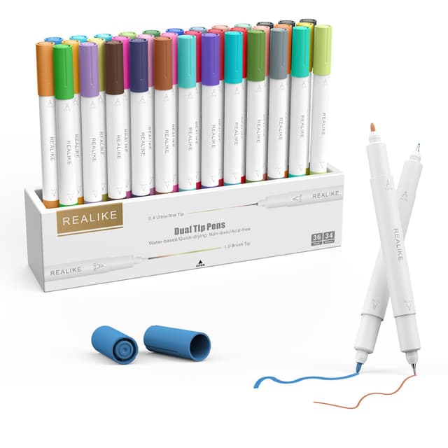 REALIKE Doppelspitze Stifte Set für Cricut Joy Xtra 36er Pack mit 33 Farben Fine Point Pen Write Drawing Kompatibel mit Circuit Joy 0,4 Spitze und 1,0 Spitze 1 stück (36er Pack)