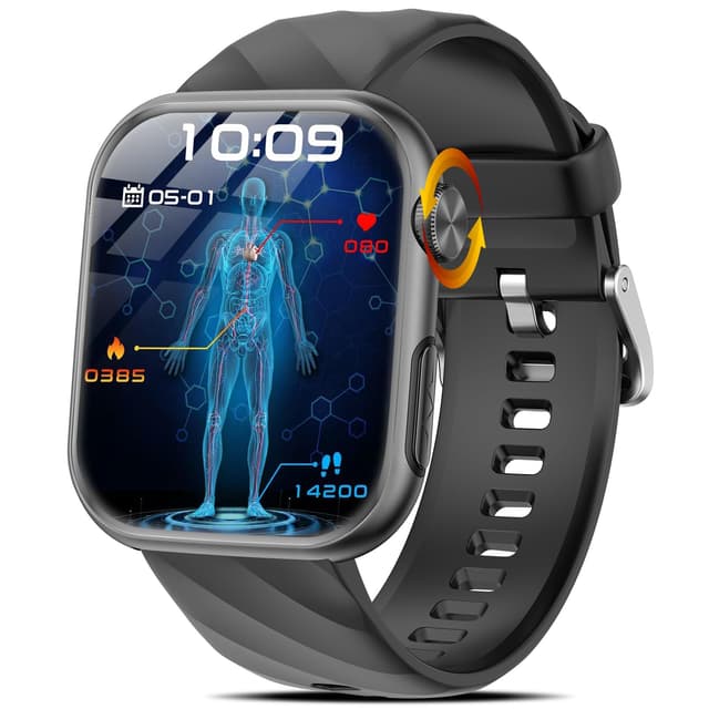 2025 Neue Smartwatch EKG+HRV/Harnsäure/BMI Herren Damen 1,97" AMOLED Gesundheitsuhr mit Telefonfunktion 24H Herzfrequenz SpO2 ΒΙutdruck Körpertemperatur BΙυtｚυcker Schlafmonitor Fitnessuhr(Schwarz)