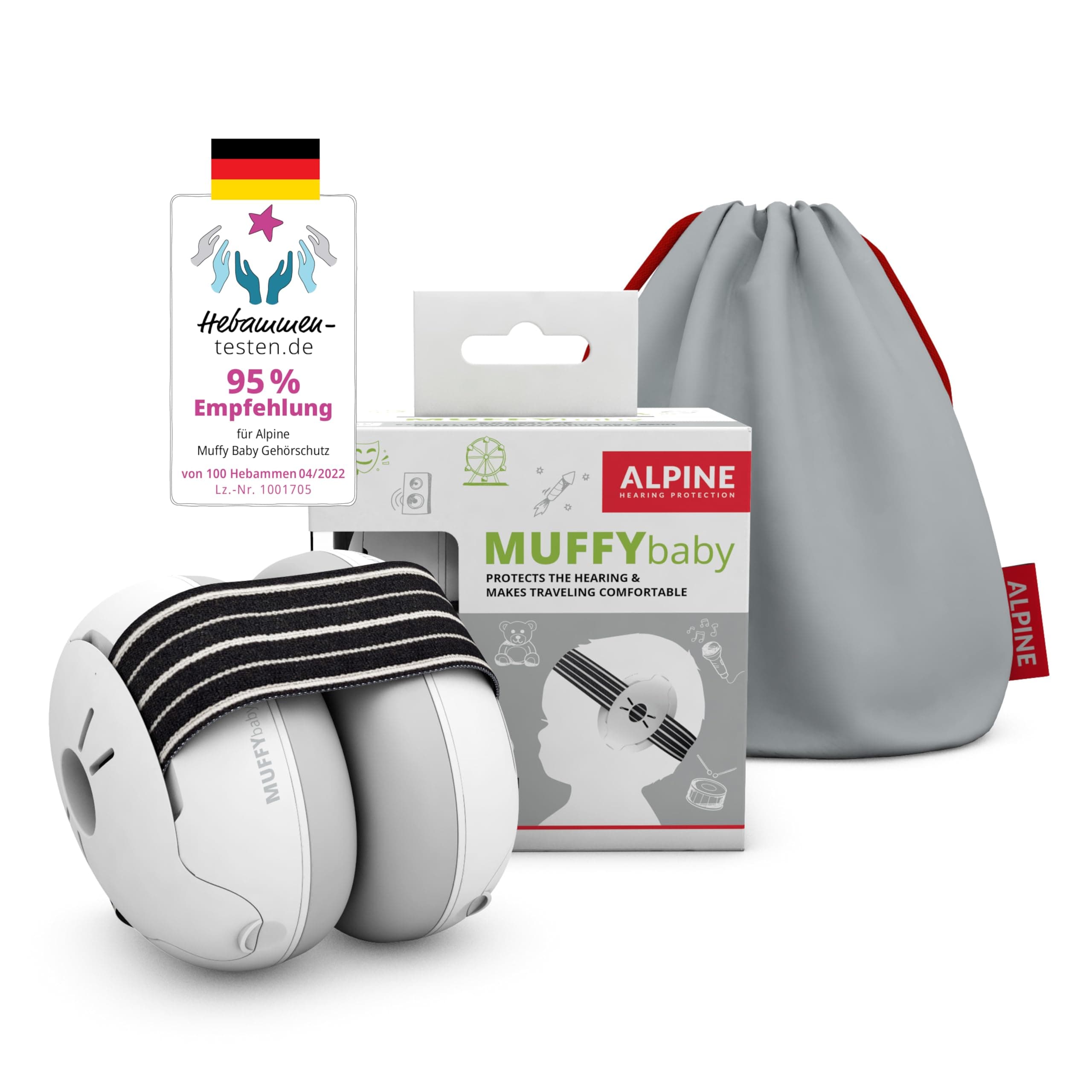 Alpine Muffy Baby - Gehörschutz für Babys - Verstellbares ANTI-SLIP-Kopfband bis 36 Monate - In Deutschland auf Sicherheit getestet - Lärmschutz Kopfhörer verhindert Gehörschäden - Schwarz