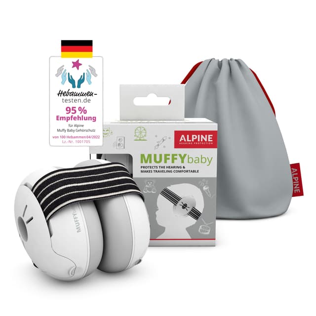 Alpine Muffy Baby - Gehörschutz für Babys - Verstellbares ANTI-SLIP-Kopfband bis 36 Monate - In Deutschland auf Sicherheit getestet - Lärmschutz Kopfhörer verhindert Gehörschäden - Schwarz