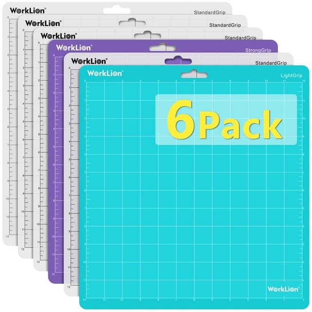 Worklion Schneidematte für Silhouette Cameo 4/5/3/2/1 verschiedene selbstklebende Quilt-Schneidematten Ersatz für Silhouette Cameo Zubehör (4 StandardGrip, 1LightGrip, 1StrongGrip) Sorte 6er-pack