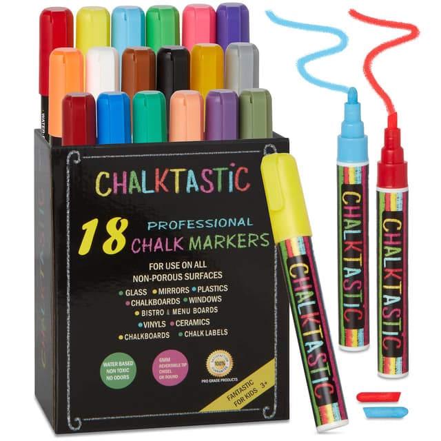 Kreidemarker Set (18 Stück) – Doppelseitig mit Rund- & Keilspitze Perfekt für Fensterdekoration, Tafeln, Whiteboards & mehr – Leuchtende Neonfarben, einfach abwischba (Neon-Farben) 1 stück (18er Pack)