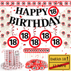 WenmthG 18 Geburtstag Deko, Deko 18. Geburtstag Junge Mädchen, 18 Geburtstagsdeko mit Banner, Konfetti, Luftballons, Luftschlangen, Absperrband - Verkehrsschild zum Partyzubehör