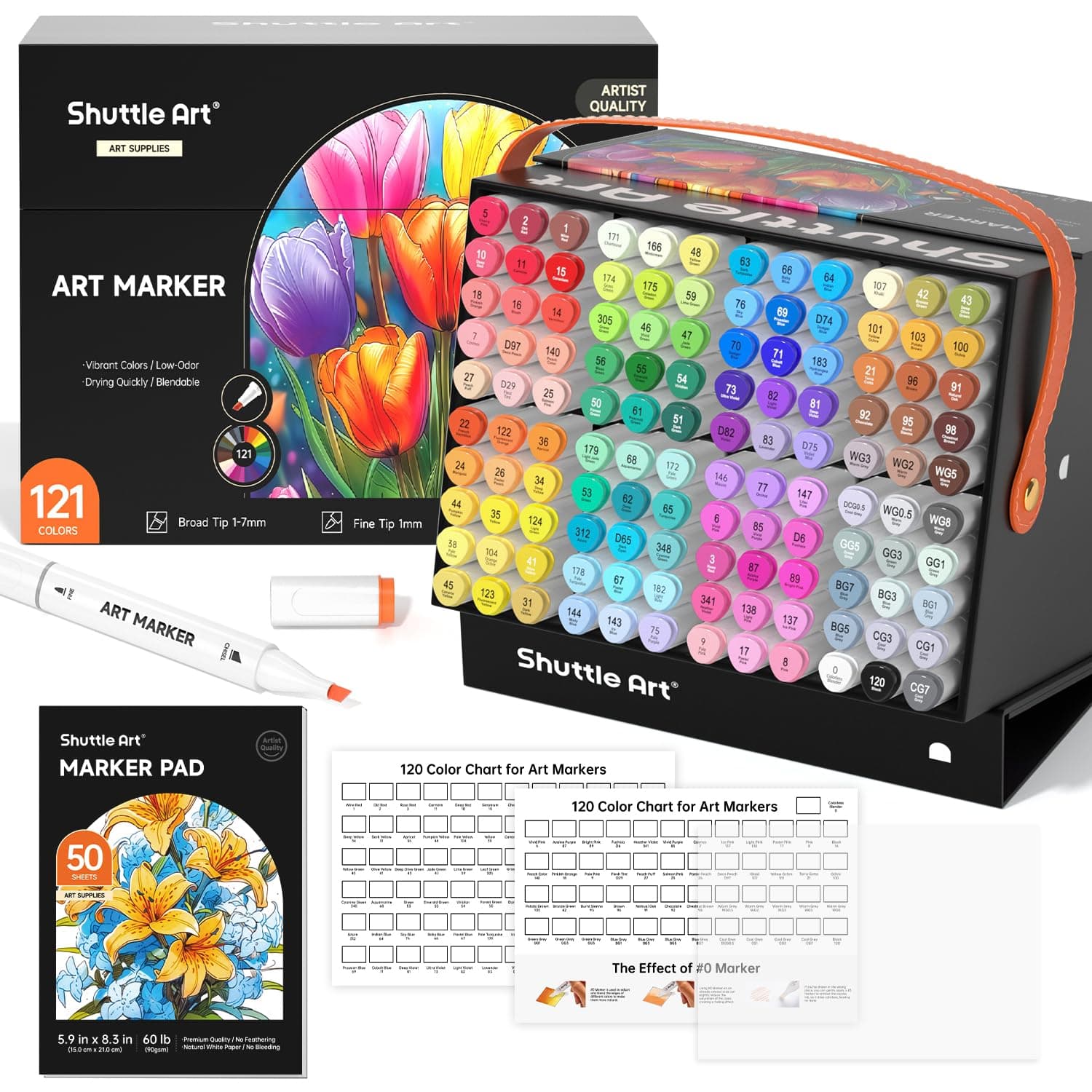 Shuttle Art 120 bunte Alkohol Marker, doppelseitiges Alkohol Marker Stifte Set mit 1 Nr.0 Marker, Graphic Marker Stifte für Kinder & Erwachsene, Alkohol Stifte zum Zeichnen, Illustration, Skizzieren