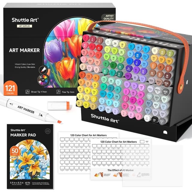 Shuttle Art 120 bunte Alkohol Marker, doppelseitiges Alkohol Marker Stifte Set mit 1 Nr.0 Marker, Graphic Marker Stifte für Kinder & Erwachsene, Alkohol Stifte zum Zeichnen, Illustration, Skizzieren