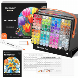 Shuttle Art 120 bunte Alkohol Marker, doppelseitiges Alkohol Marker Stifte Set mit 1 Nr.0 Marker, Graphic Marker Stifte für Kinder & Erwachsene, Alkohol Stifte zum Zeichnen, Illustration, Skizzieren