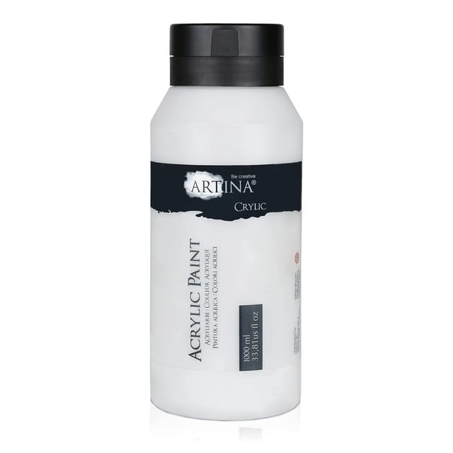 Artina Acrylfarben 1000 ml Tube Titanweiss Crylic - 1L Schnelltrocknende Profi Künstler Acryl Farbe - Malfarbe Wasserfest & Hohe Pigmentierung - Lebendige Farben für Leinwand, Steine, Holz etc 1 l (1er Pack) Titanweiss
